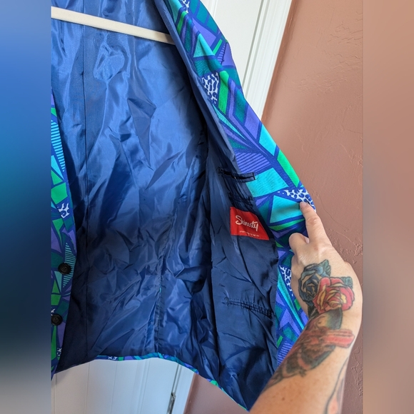 Shinesty Men's Stay Weird Short Sleeve Blazer Abstract Design 42 Blue/Green - Picture 4 of 7
